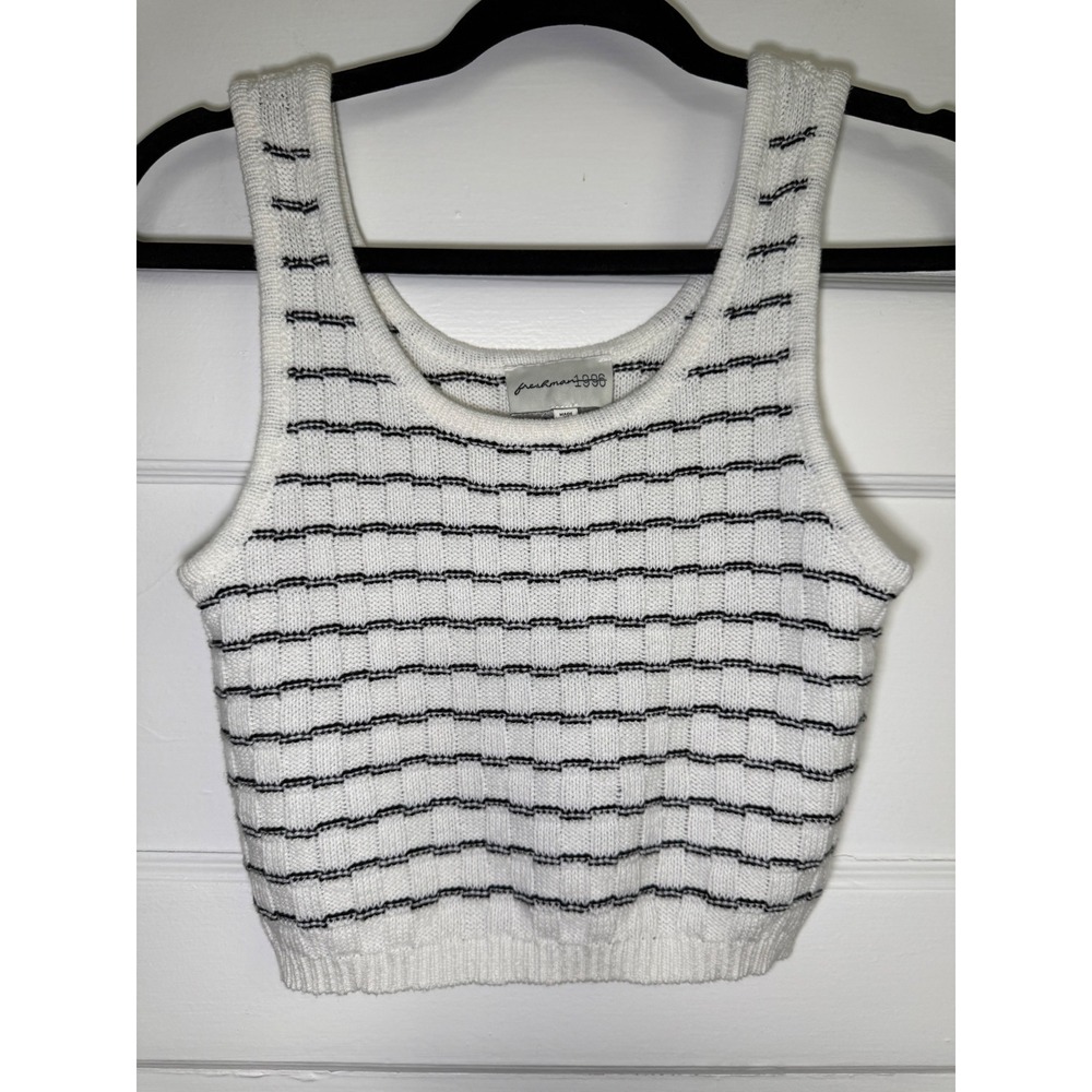 Freshman 1996 Womens XS Knit Crop Top Black White Striped Tank 5T514192X